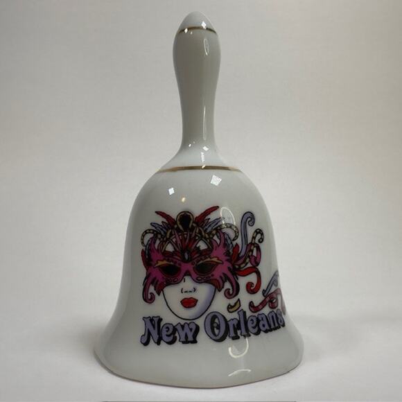 New Orleans Mardi Gras Mask Dinner Bell Porcelain Ceramic Vintage - Picture 2 of 9